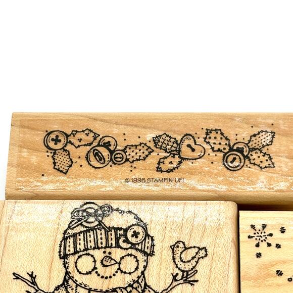 Stampin' Up! Stitched Snowman Rubber Stamps Sewn Sew Holidays Christmas 1995 - Picture 5 of 7